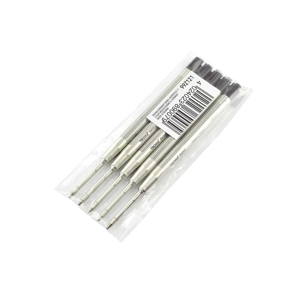 TROIKA Black Ink Refill-Standard and Construction Slim Ballpoint Pens x5