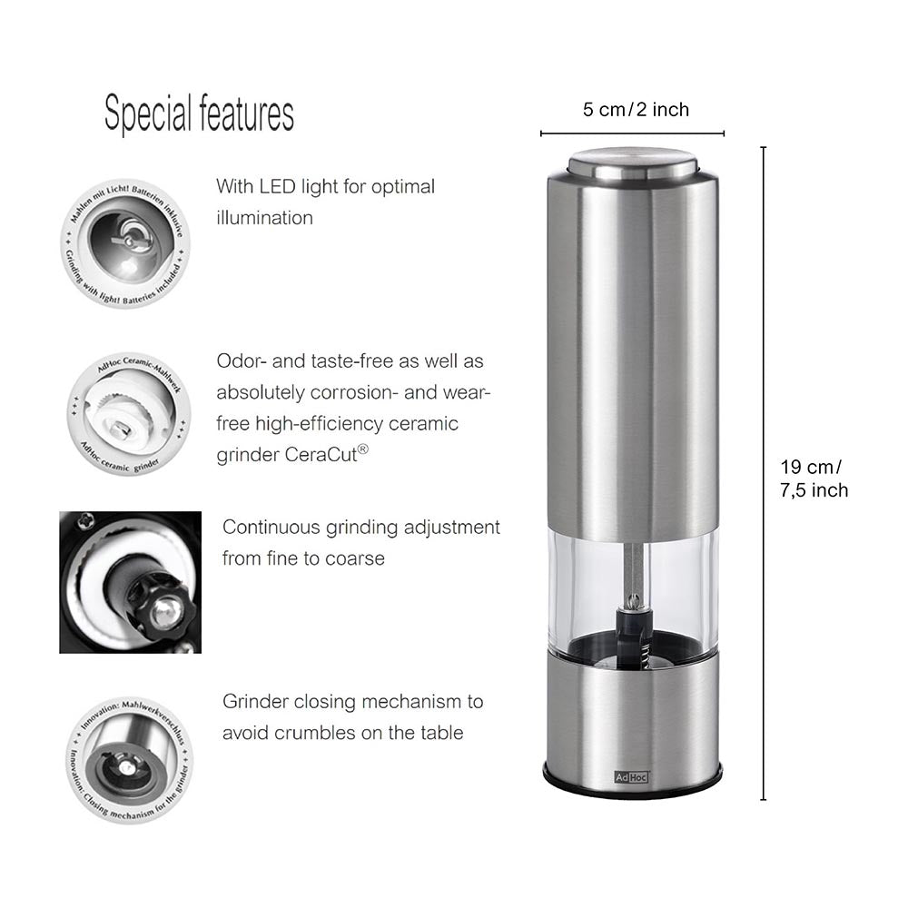 AdHoc Electric Salt or Pepper Grinder with LED light - Pepmatik