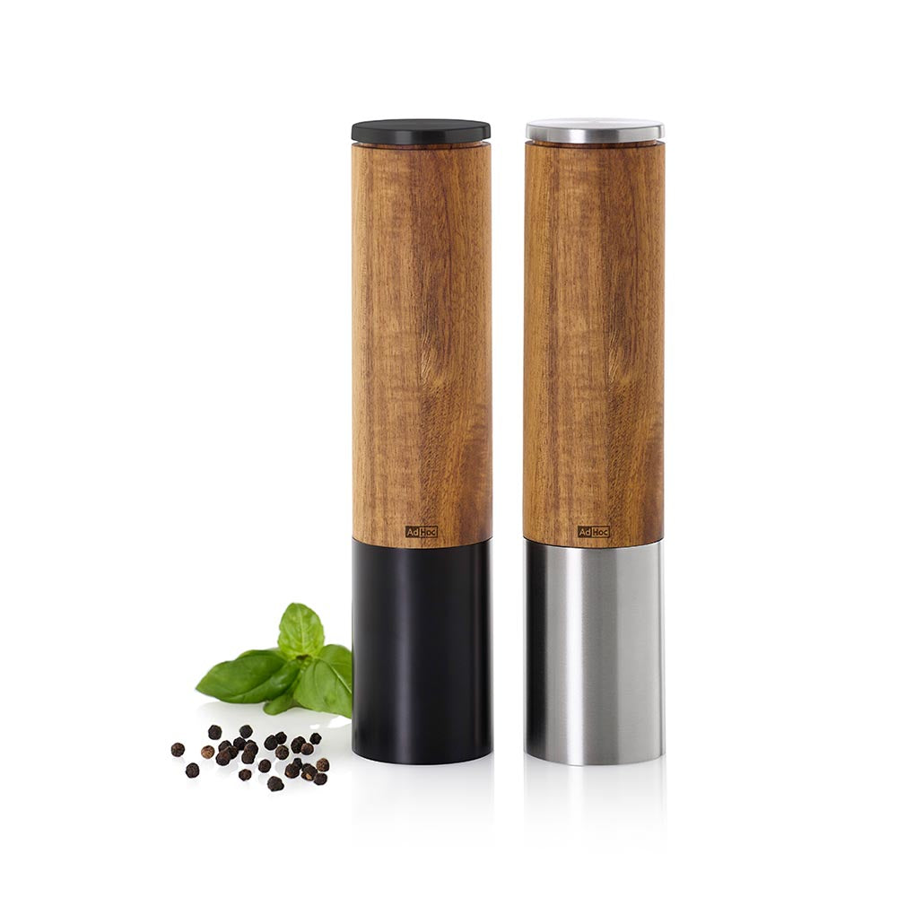 AdHoc Electric Salt or Pepper Grinder in Acacia Wood & Black Stainless