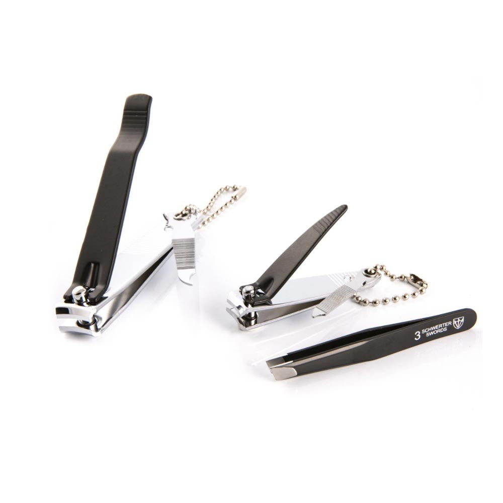 Kellermann Toenail and Nail Clippers + Tweezers in Black and Silver 3 Piece FU 8118
