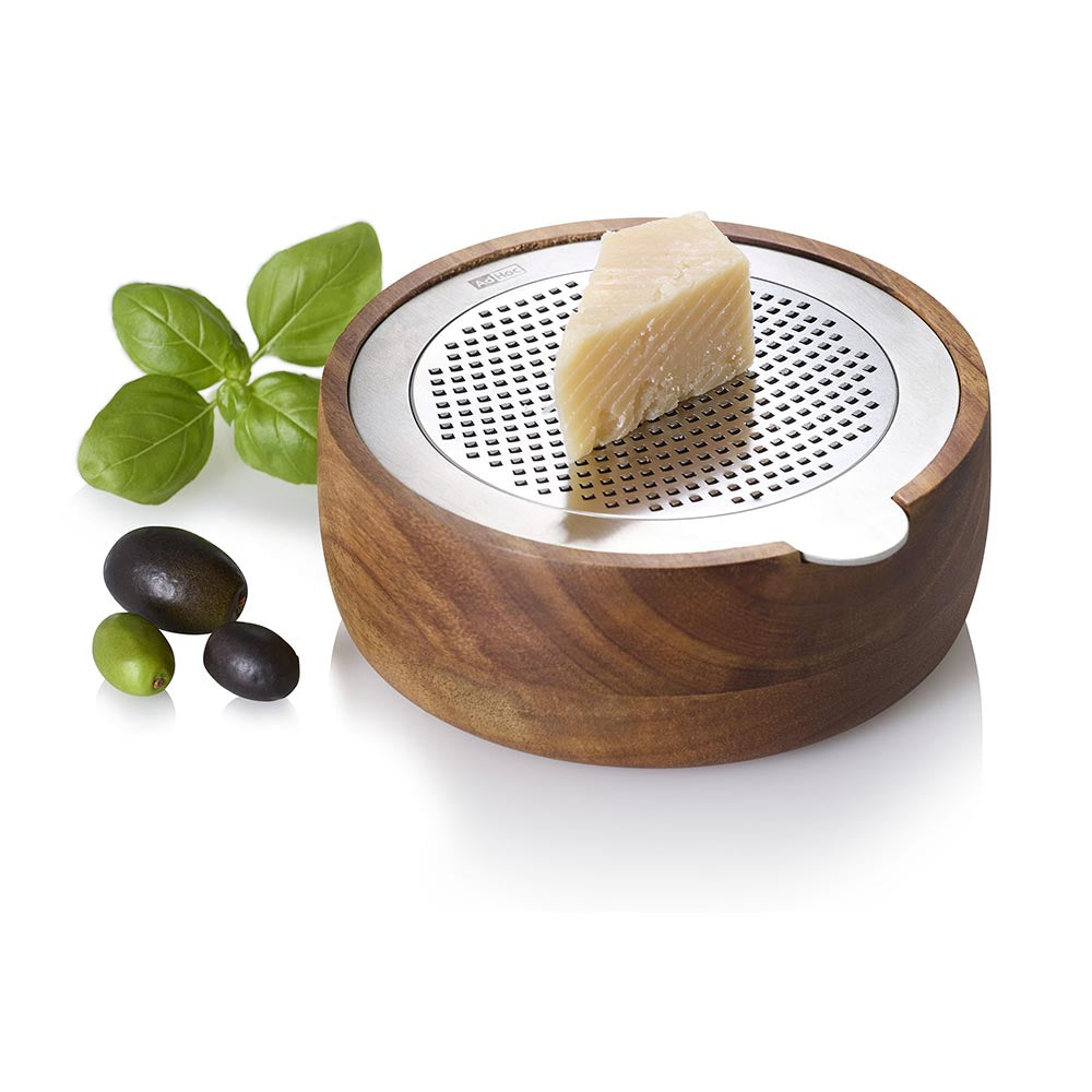 AdHoc Fine Stainless Steel Grater & Acacia Wood Collecting Bowl - CutnServe