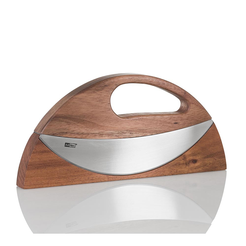 AdHoc Double Mezzaluna Chopping Knife with Wood Stand - WAVE