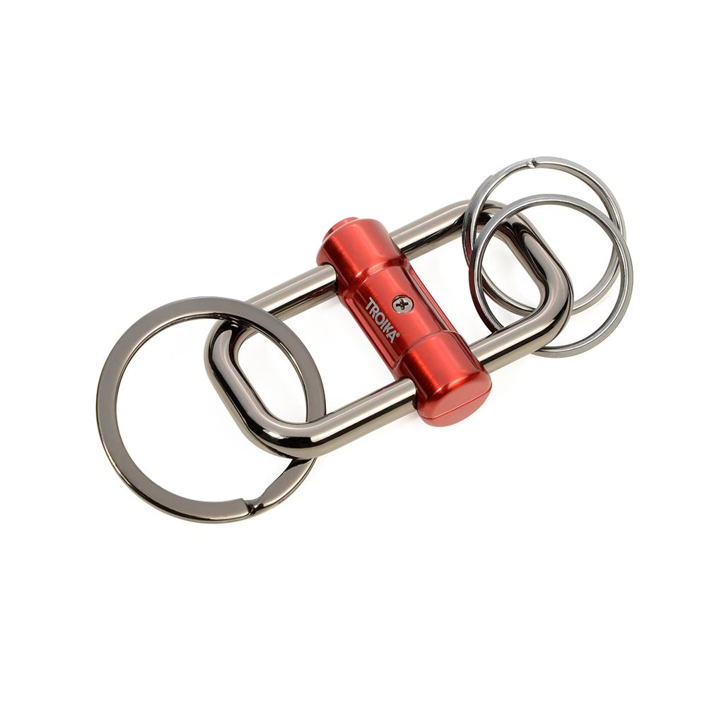 TROIKA Keyring with Quick-Release Slide Lock and 3 Rings - Red