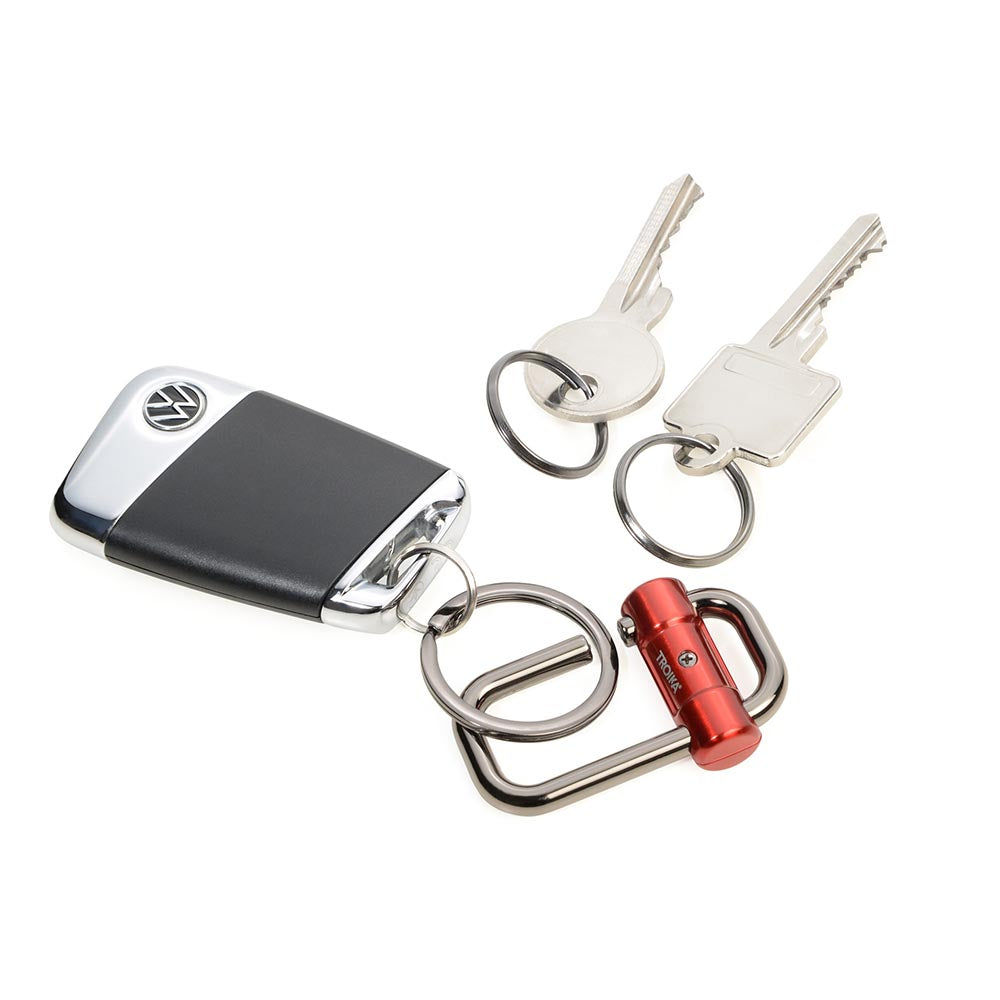 TROIKA Keyring with Quick-Release Slide Lock and 3 Rings - Red