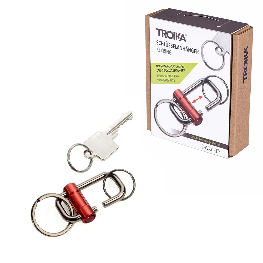 TROIKA Keyring with Quick-Release Slide Lock and 3 Rings - Red