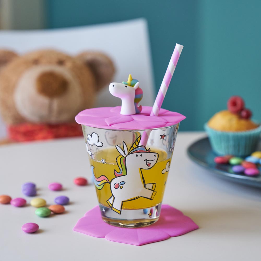 Leonardo Bambini Kids Drinking Glass Set (Cup, Saucer & Lid) - Unicorn