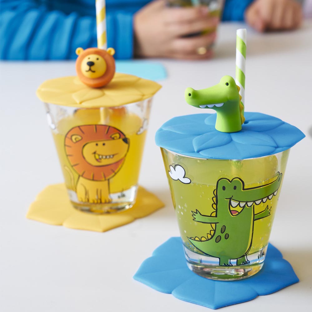 Leonardo Bambini Kids Drinking Glass Set (Cup, Saucer & Lid) - Croco