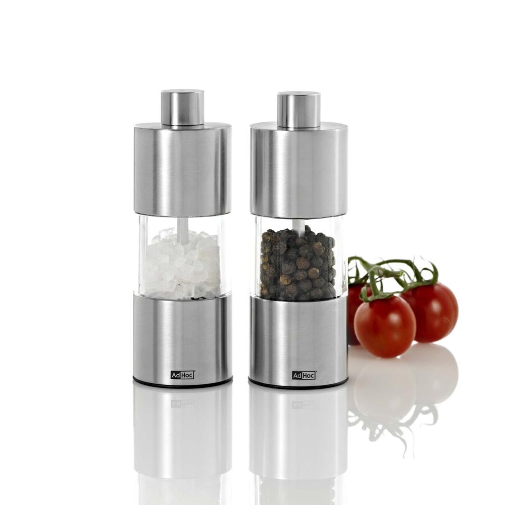 AdHoc Salt & Pepper Grinder Set of 2: Steel/Clear German Brand 4.5x13cm