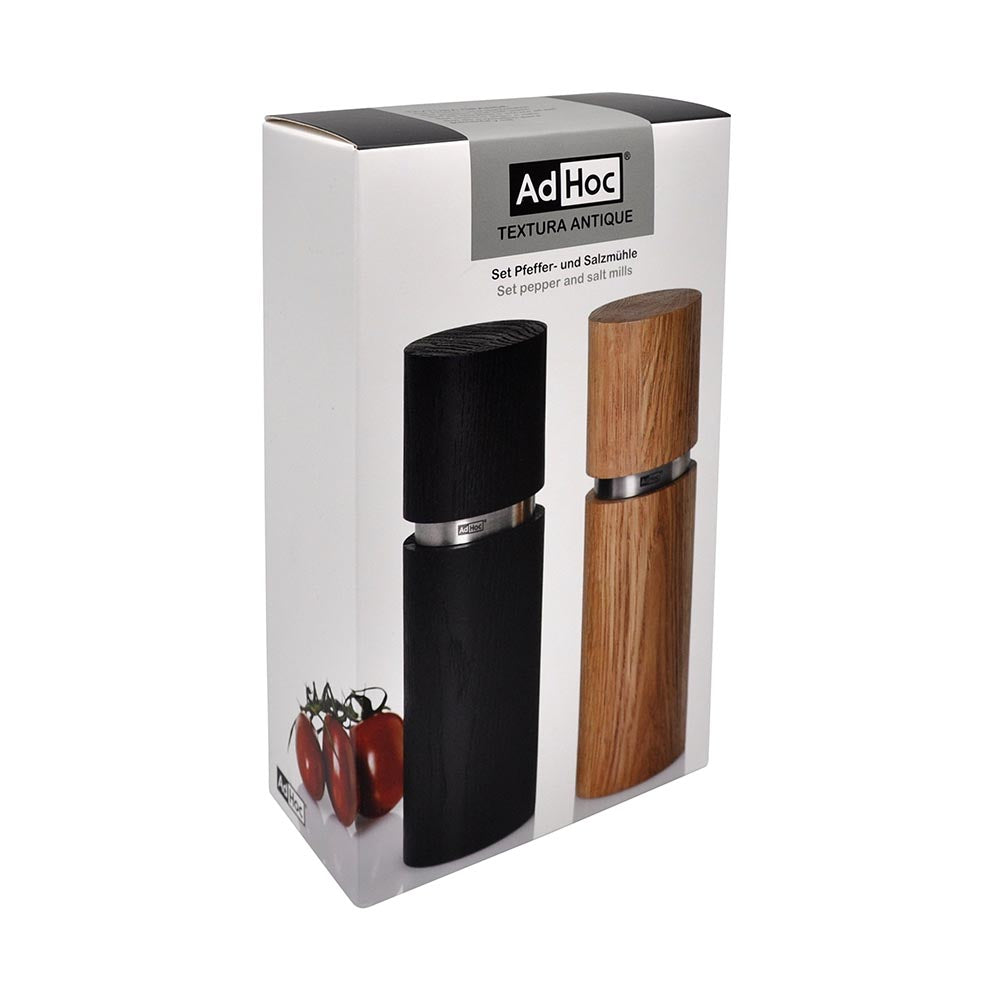 AdHoc Salt & Pepper Grinders in Wood - Textura Grande Large Set of 2