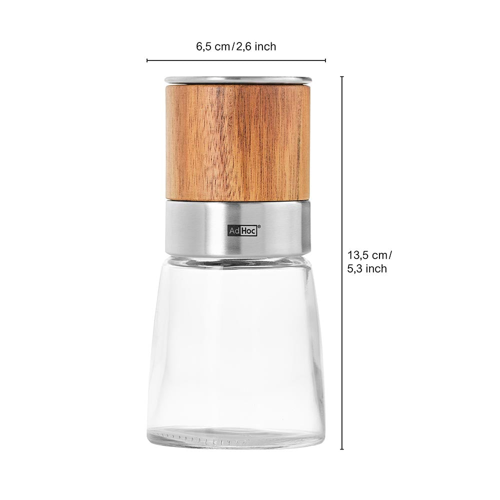AdHoc Salt or Pepper Grinder in Glass and Wood - AKASIA