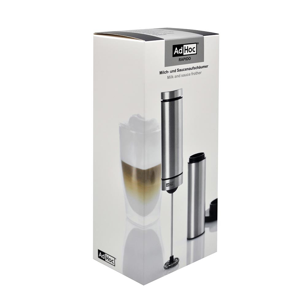 AdHoc Milk & Sauce Frother with Protective Cover and Stand - RAPIDO Silver