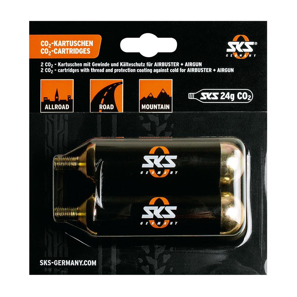 SKS CO2 Tyre Inflator Cartridges for Bikes 24 G with Thread Set of 2