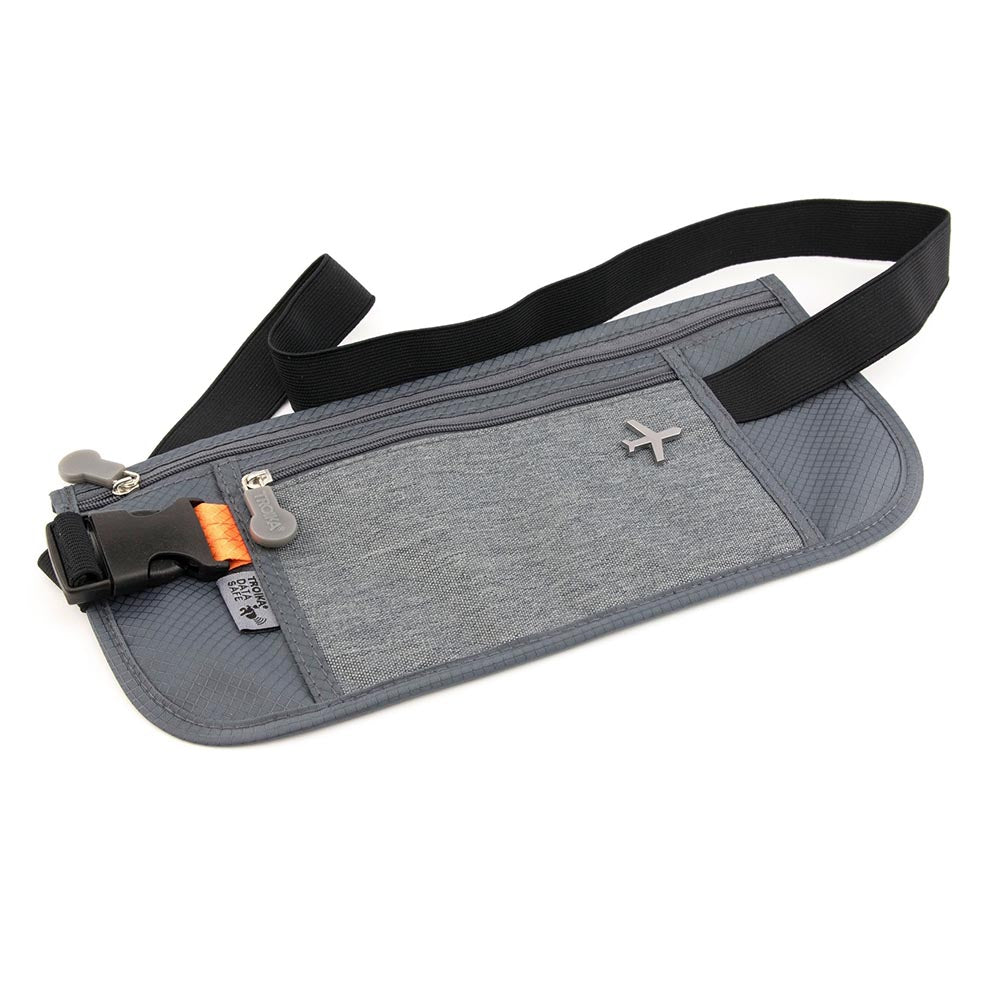TROIKA Belt Bag with 2 Compartments and RFID Protection Safety Belt Grey
