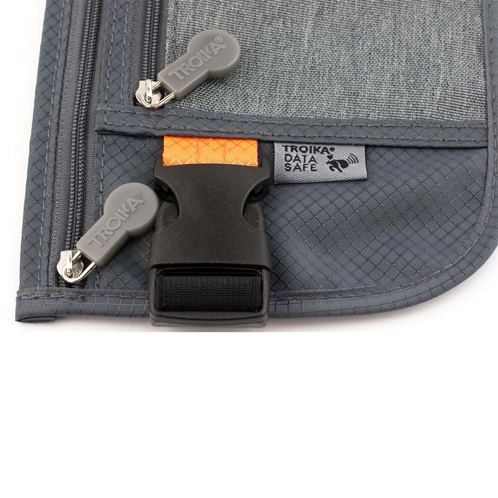 TROIKA Belt Bag with 2 Compartments and RFID Protection Safety Belt Grey