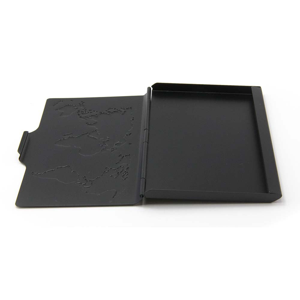 TROIKA Business Card Case with Embossed World Map - Black