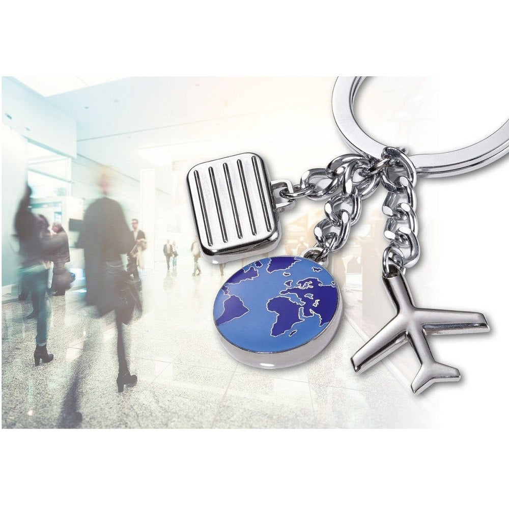 TROIKA Keyring GLOBETROTTER with 3 Charms: Airplane Suitcase Globe