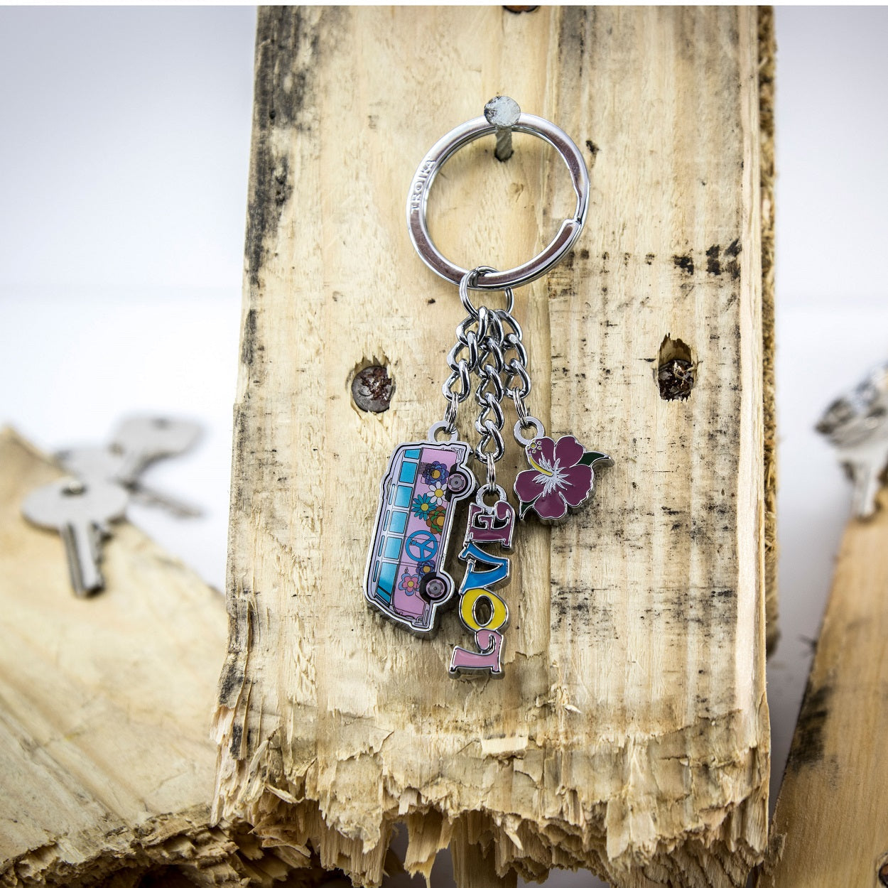 TROIKA Keyring with 3 Charms VW CALIFORNIA T1 COMBI