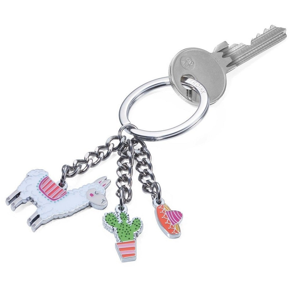 TROIKA Keyring ALPACA with 3 Charms - Llama Sombrero Cactus