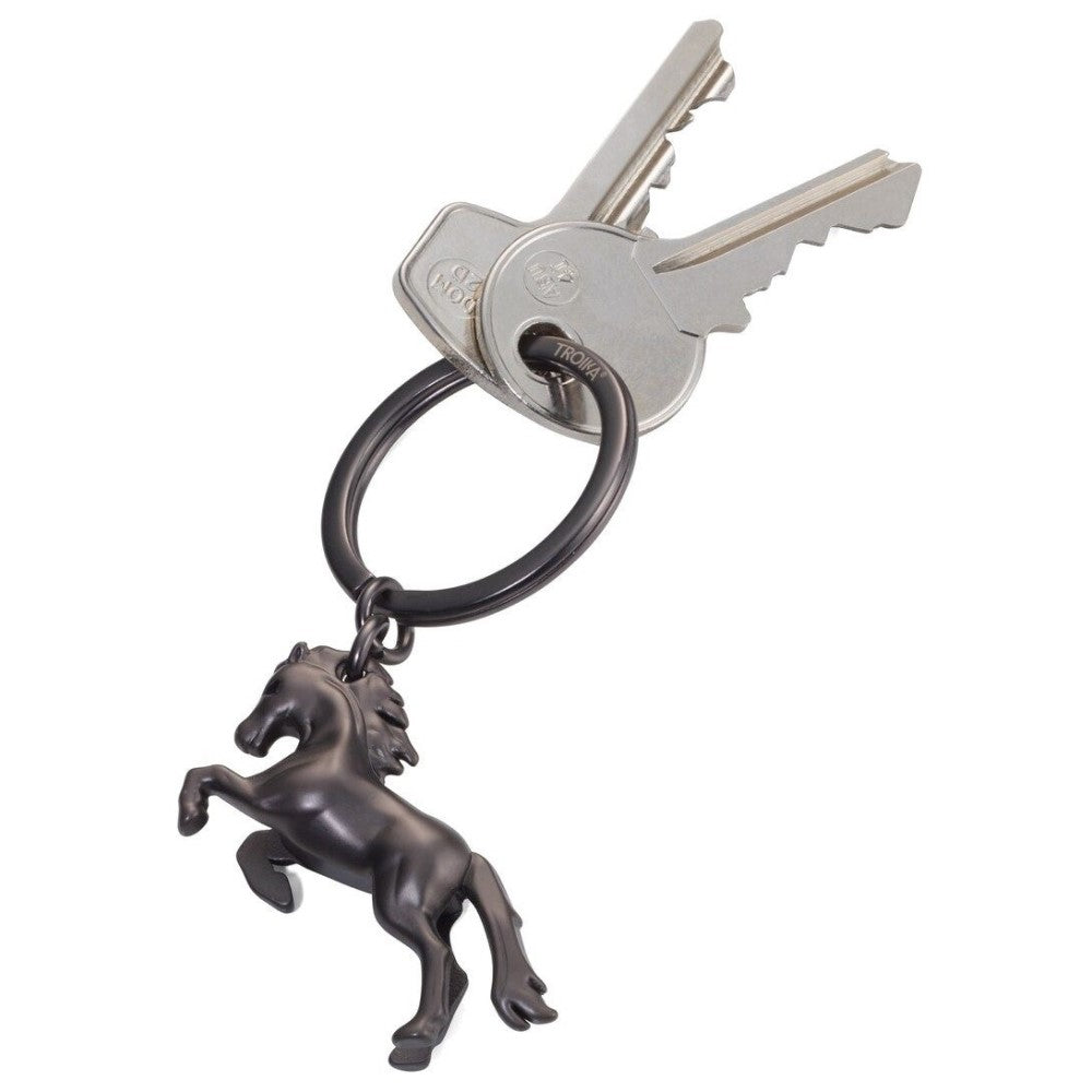 TROIKA Keyring Wild Horse on Chrome Split Keyring WILD HORSE Gunmetal Grey