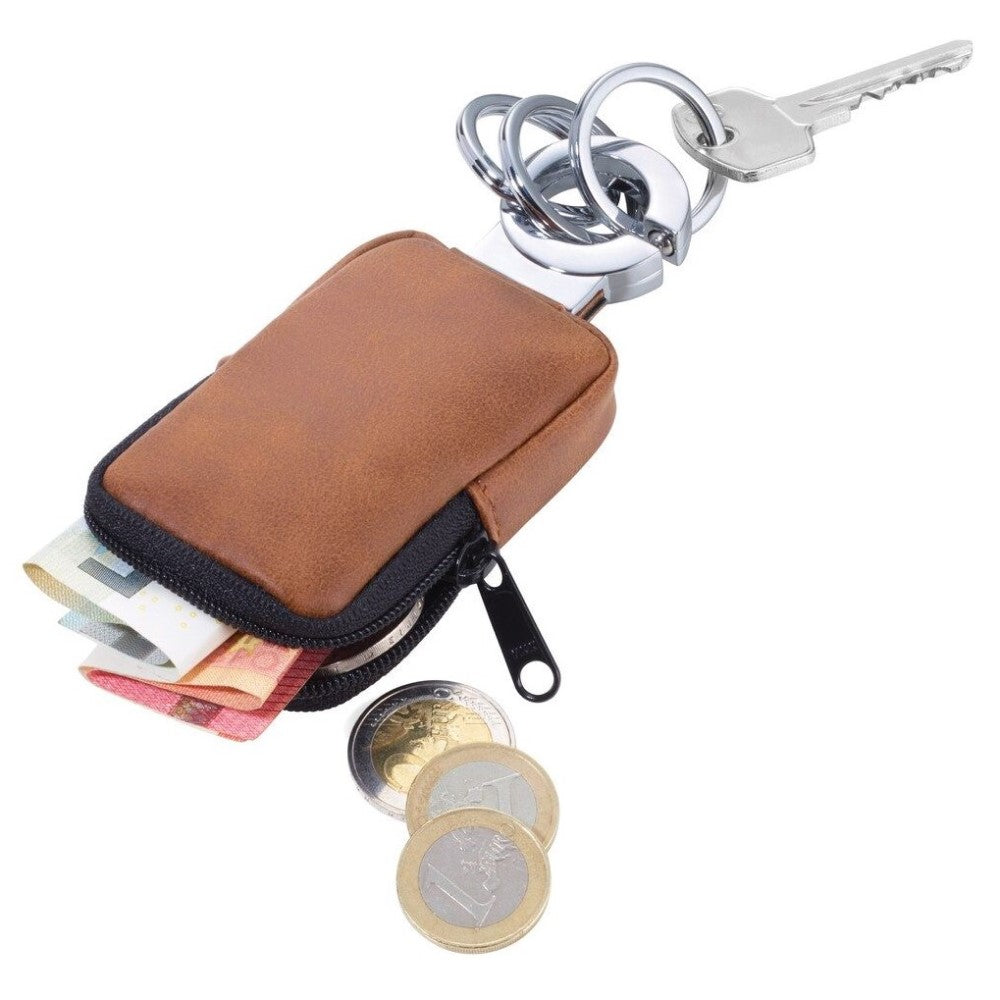 TROIKA Click-Lock Keyring with Anti-Bacterial Pouch CLEAN CLICK in Brown