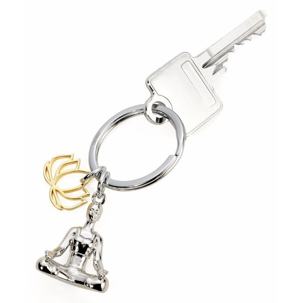 TROIKA Keyring with 2 Charms: YOGA Meditation Posture and Lotus Charms