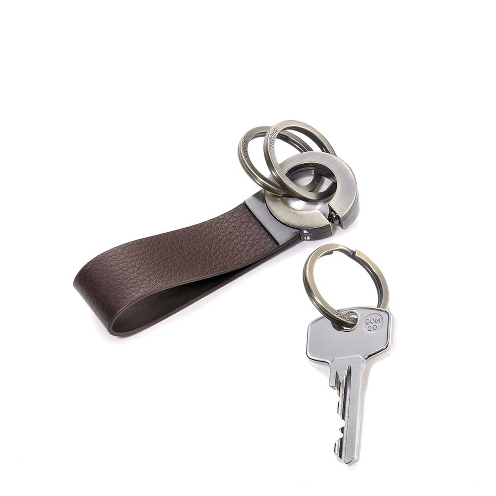 TROIKA Key-Click Leather Keychain with Click Mechanism - Brown/Antique Gold