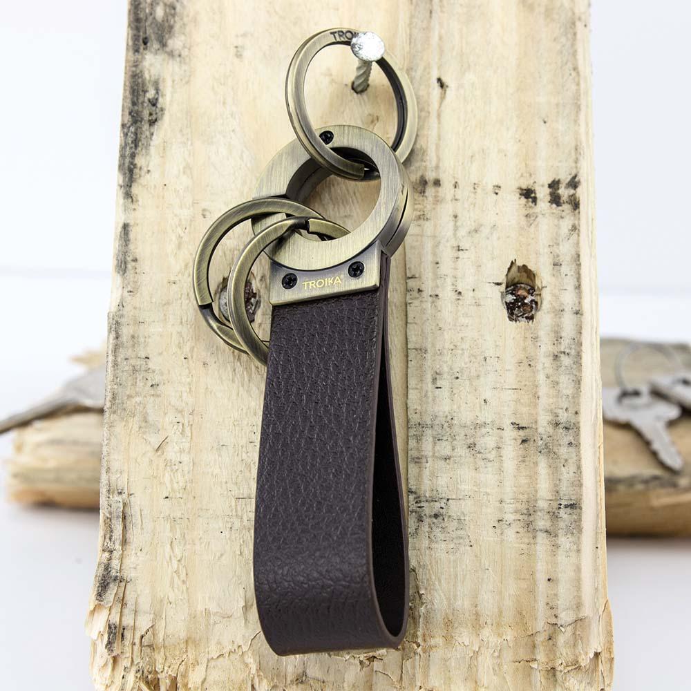 TROIKA Key-Click Leather Keychain with Click Mechanism - Brown/Antique