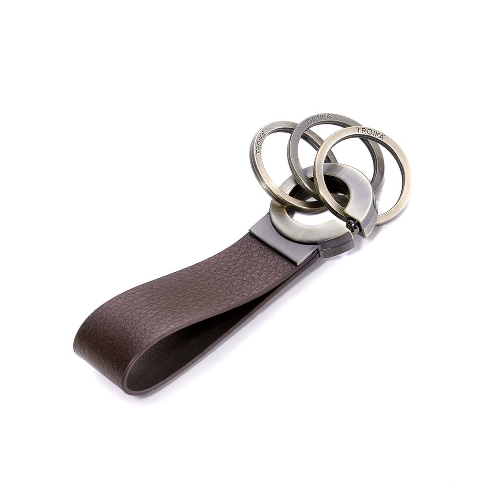 TROIKA Key-Click Leather Keychain with Click Mechanism - Brown/Antique Gold
