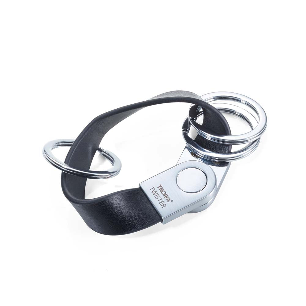 TROIKA Keyring with Leather Strap and Rounded Twist Lock Black