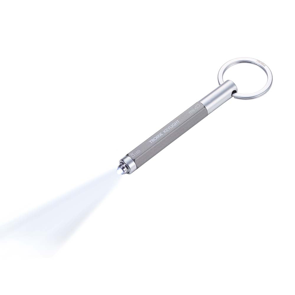 TROIKA Keyring with Torch and Micro Ballpoint Pen - Titanium