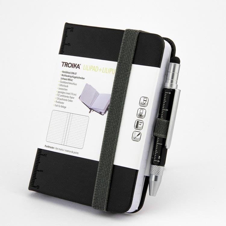 TROIKA Notepad DIN A7 with Multitasking Ballpoint Pen LILIPAD+LILIPUT Black