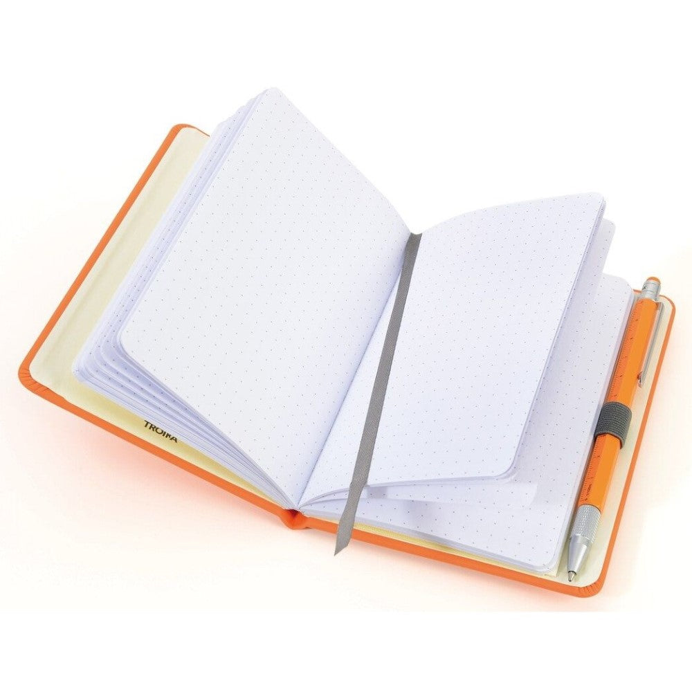 TROIKA A6 Notepad with Slim Multitasking Ballpoint Pen in Neon Orange