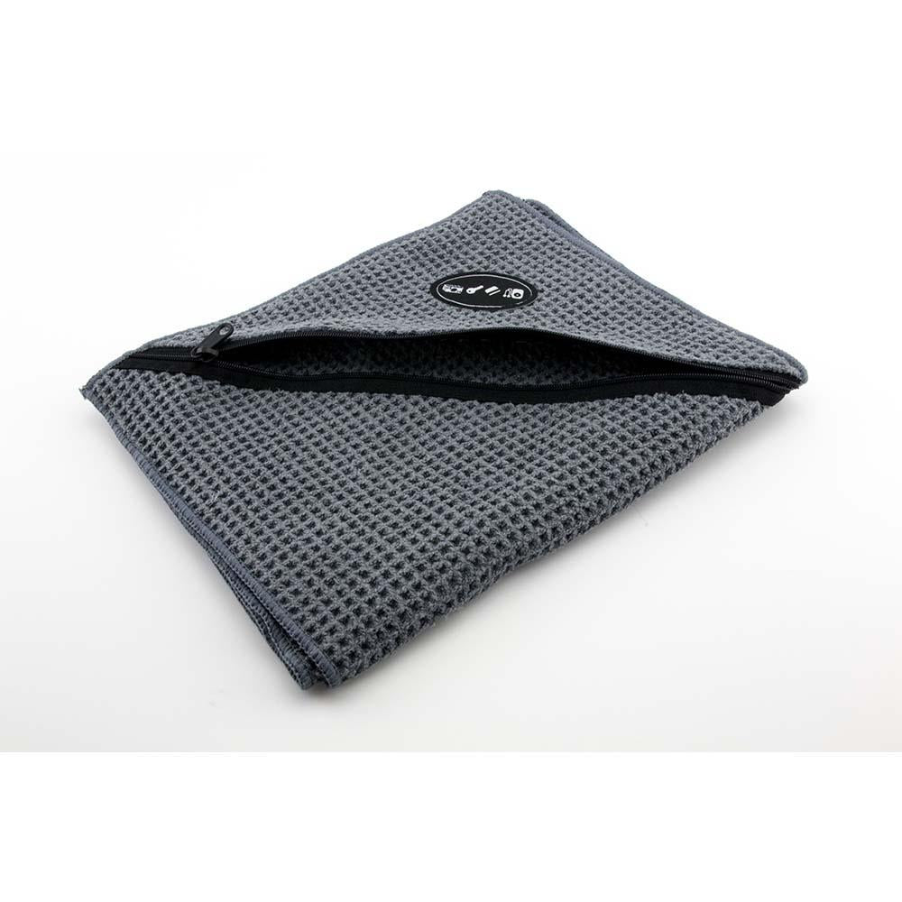 TROIKA Gym Towel with Integrated Zip Pocket - Grey