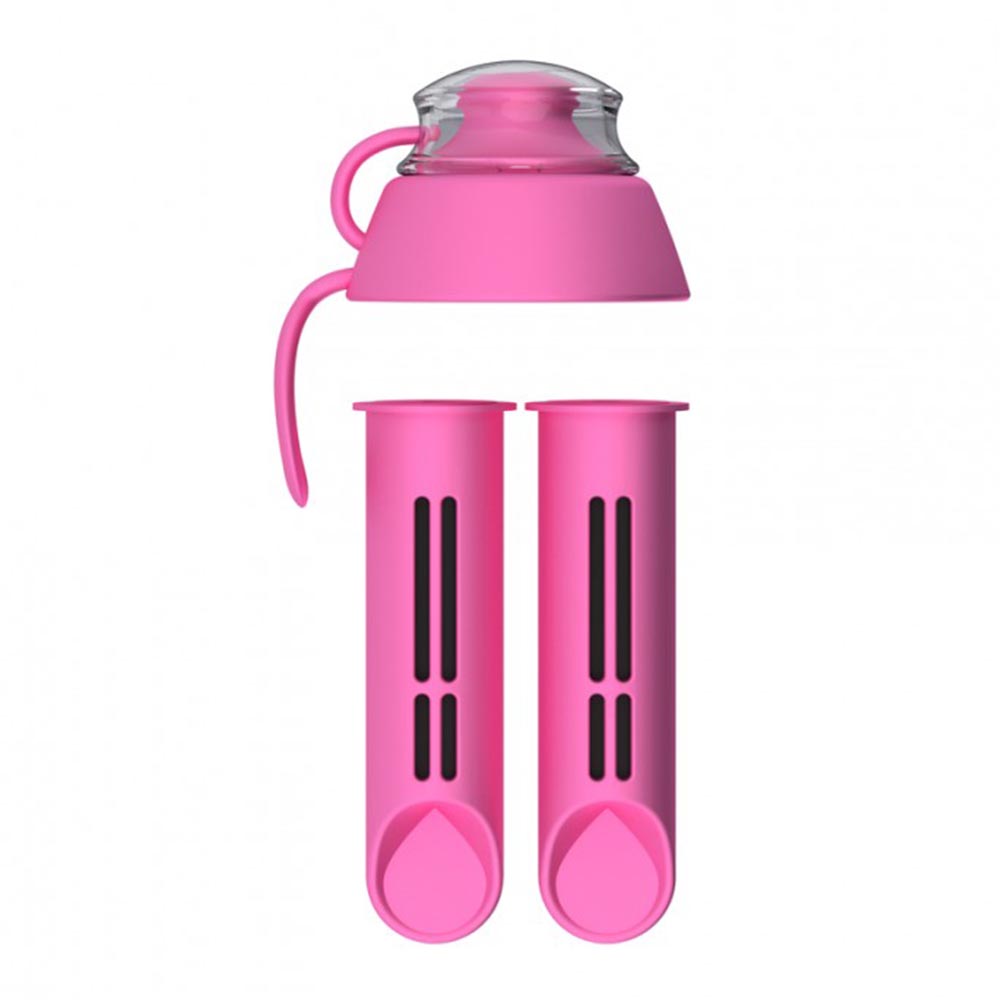 PearlCo Water Bottle Filter Cartridge x 2 + Free Lid - Pink